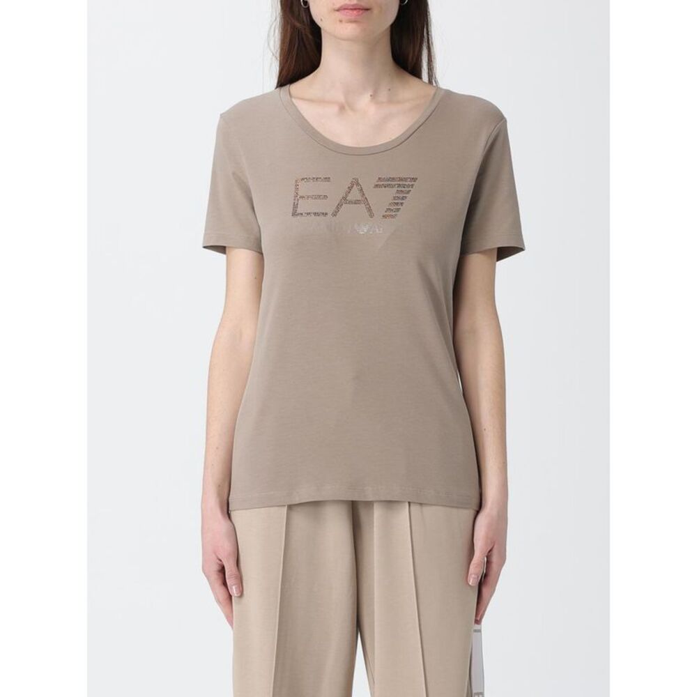 Ea7 Women Cotton T-Shirts With Rhinestone Logo Ea7